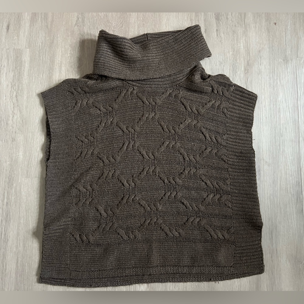 Coldwater Creek cable weave Brown Turtleneck poncho Sweater wool blend small